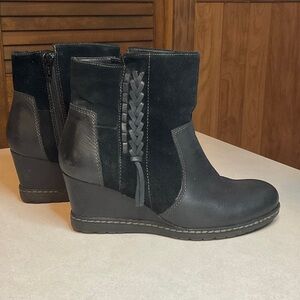 Women’s Black Earth Wedge Ankle Boots with Braided Detail
